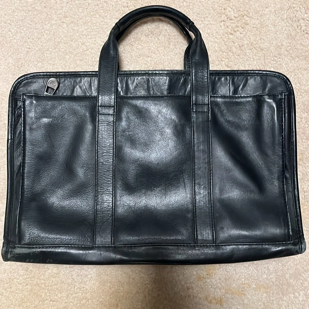 AT Black Leather Briefcase Laptop Bag
